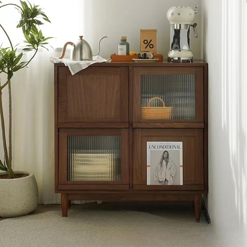 Solid wood bookcase, living room, small apartment, magazine storage, rattan bookcase