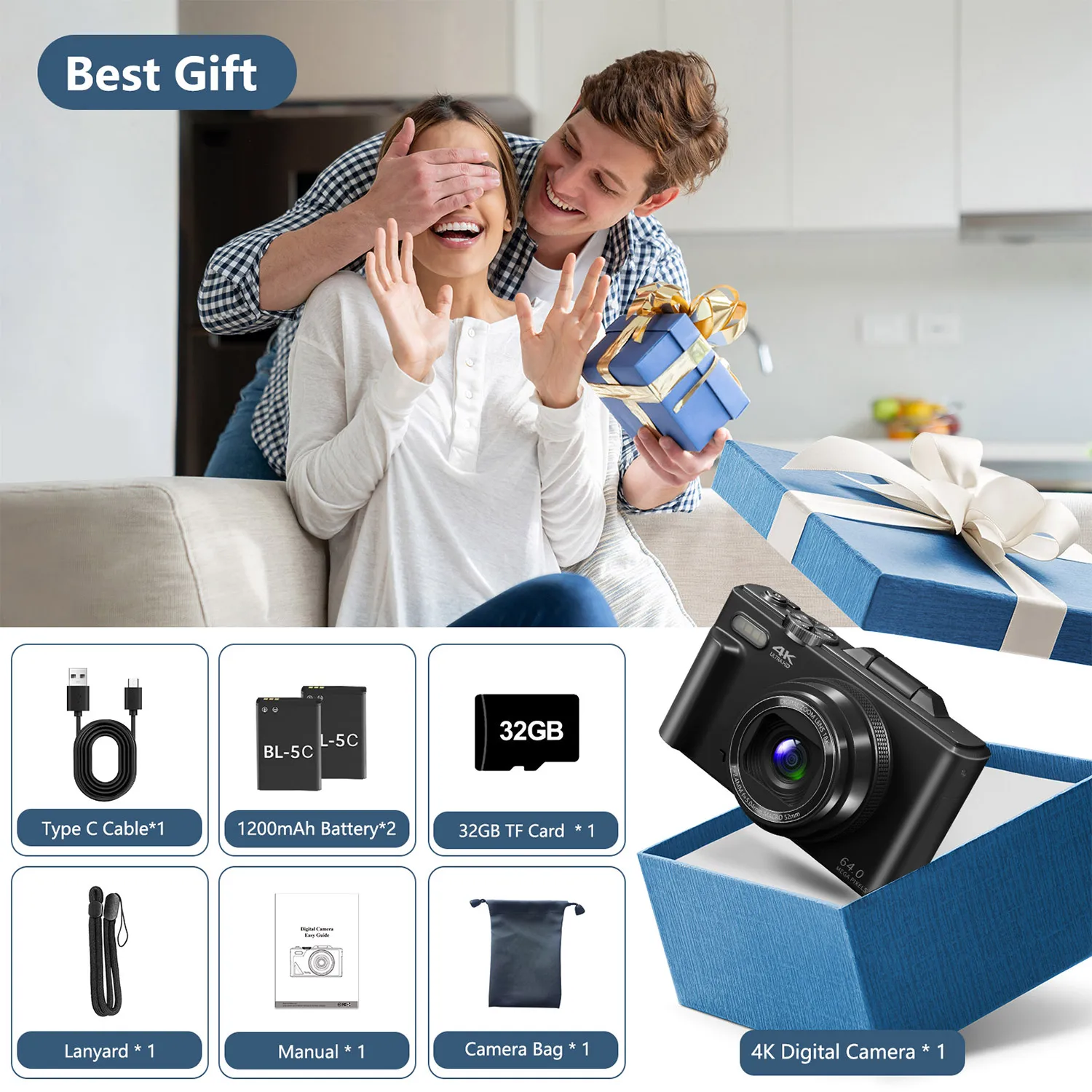 4K compact digital photography camera, 18x digital zoom, vintage vlog video recorder for YouTube, 180° flip screen, WiFi webcam