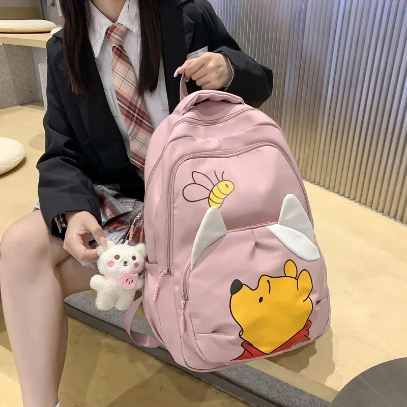 Tas sekolah Akademi Winnie the Pooh, ransel kapasitas besar pengurang beban kartun nilai tinggi lucu