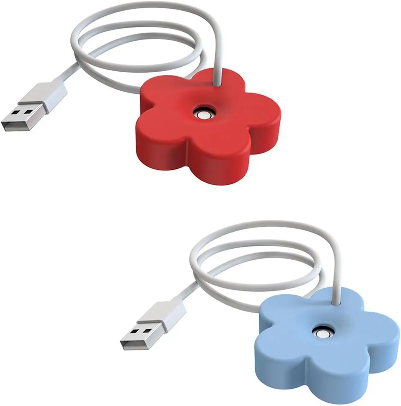 

Мини-увлажнитель USB, 2 шт., портативный цветочный дизайн, тихий и простой в использовании, для домашнего офиса (красный и синий)