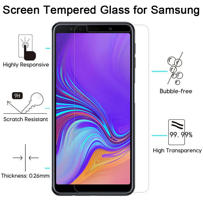 3-1Pcs Protective Glass For Samsung Galaxy A7 A8 Plus 2018 Tempered Glass For Samsung A5 A3 A7 2017 J7 J5 2016 Screen Protector