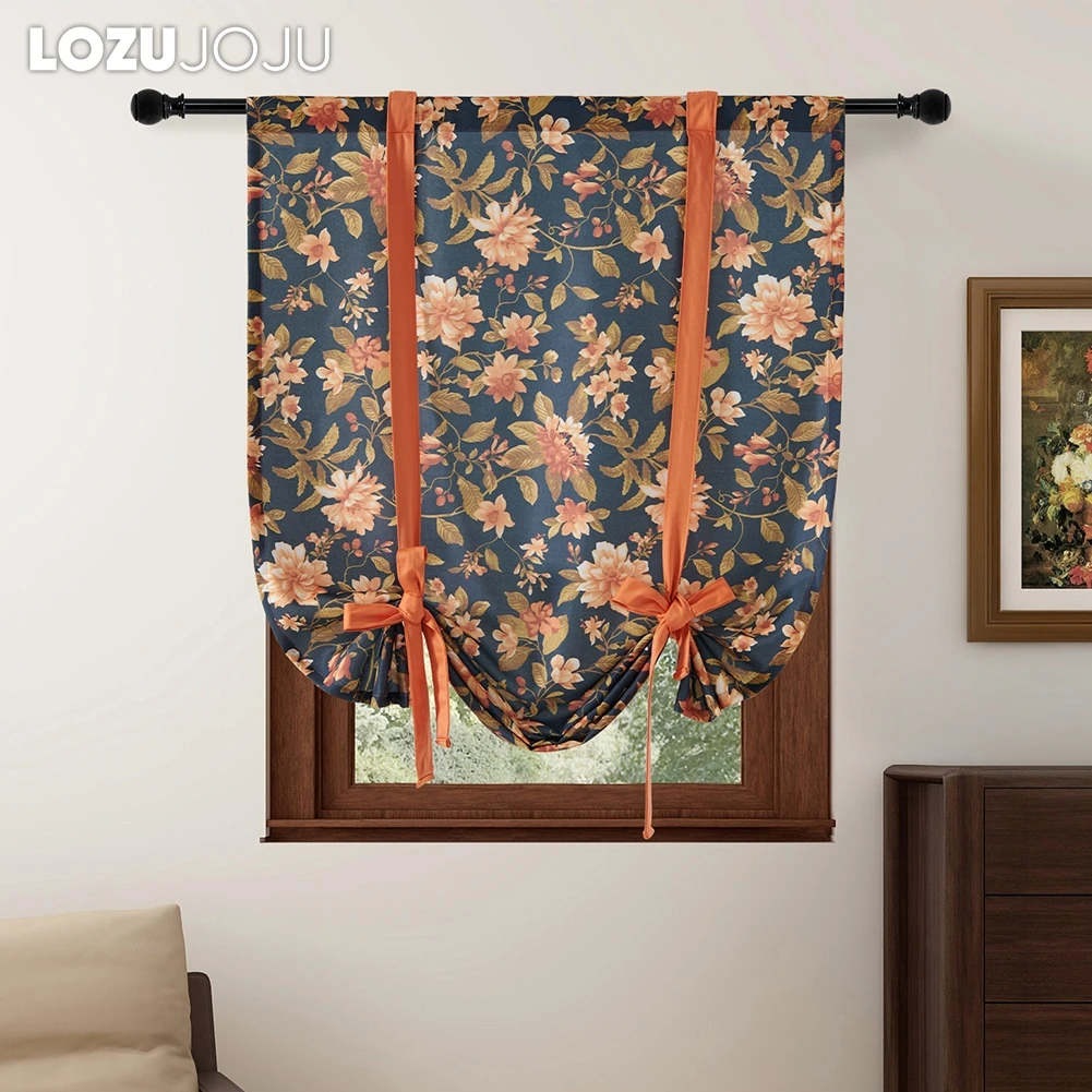 LOZUJOJU Hot Sale Printed Floral Curtain Valance Tie Up Shading for Small Window Kitchen Curtain 1PC