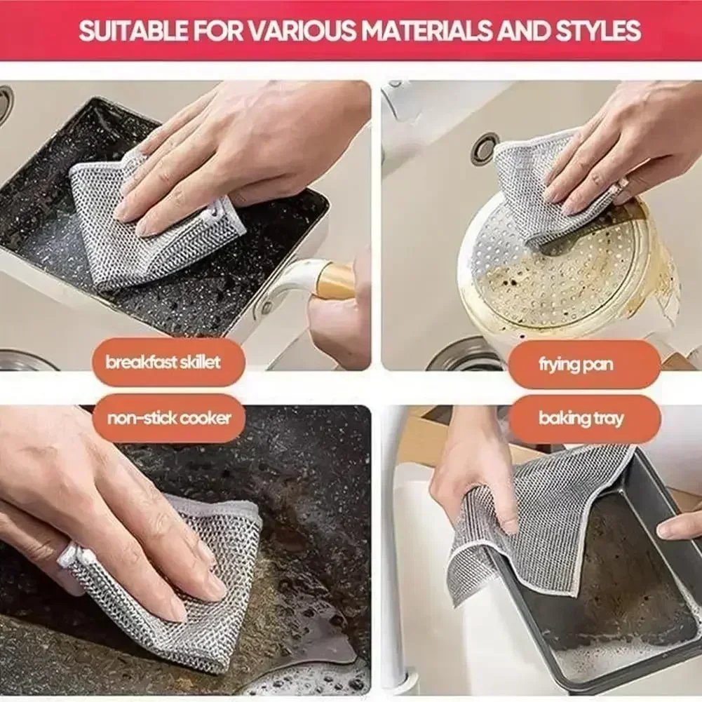 Metal Wire Mesh Cleaning Cloths Universal Sink Faucet Tea Stain Rag Microwave Gas Stove Dishwashing Scouring Pad Kitchen Towels