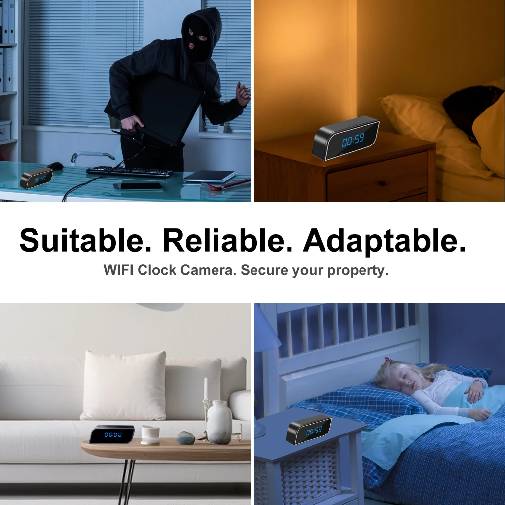 La mini cámara inalámbrica con reloj admite cámara IP HD 1080P de visión nocturna WiFi, utilizada para monitoreo en el hogar y la oficina, cámara de red para niñera