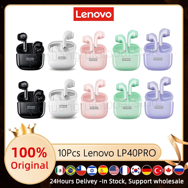 

10pcs /5pcs Lenovo LP40 Pro Original lp40pro TWS Earphones Wireless Bluetooth 5.1 Sport Noise Reduction Headphones Touch Control