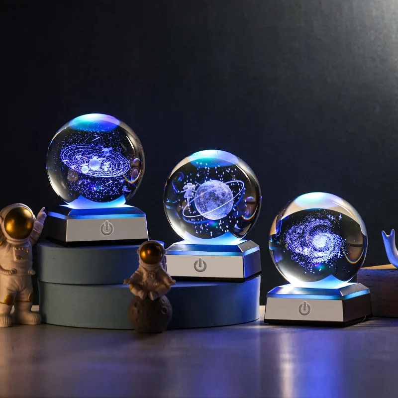 Crystal Ball Night Lights Glowing Planet Galaxy Astronaut 3D Moon Table Lamp USB Atmosphere Lamp Tabletop Decorations Kids Gifts