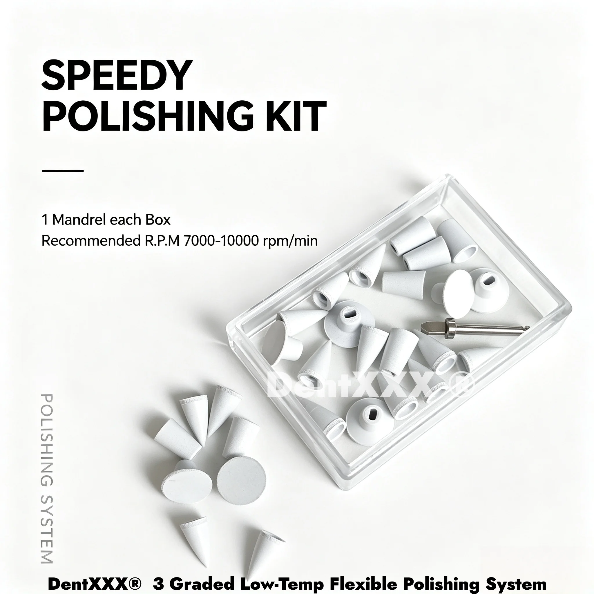 Kit de Polimento de Silicone para Resina Composta, Polimento Rápido, Copos de 2,35mm, 3 Formatos Diferentes: Copo / Cone Invertido / Ponta