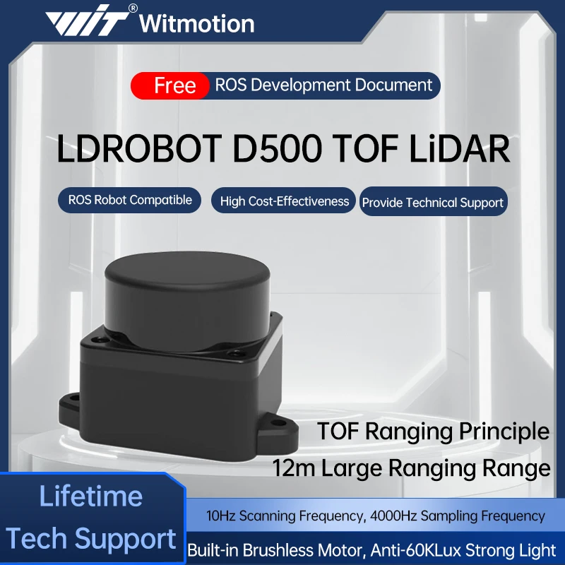 LDROBOT D500 D800 Lidar Kit DTOF Laser Radar Lidar Scanner 360° 30000Lux 5000Hz Support ROS1 ROS2 for Indoor and Outdoor