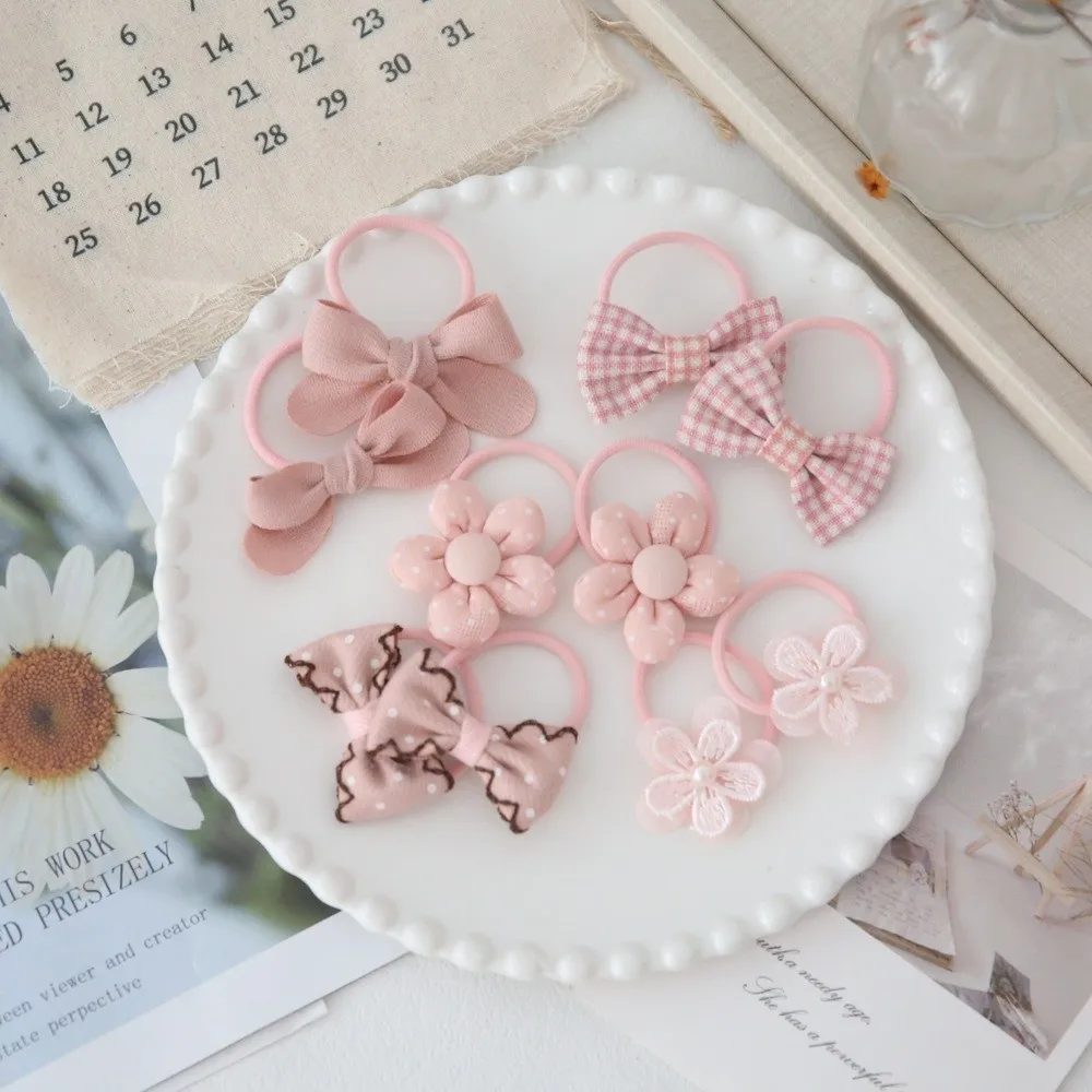 10pcs Handmade Flower Bows Hair Ropes No Harm Elastic Girls Hair Bows Set Harpin Hair Accessories Bowknot Hair Ties