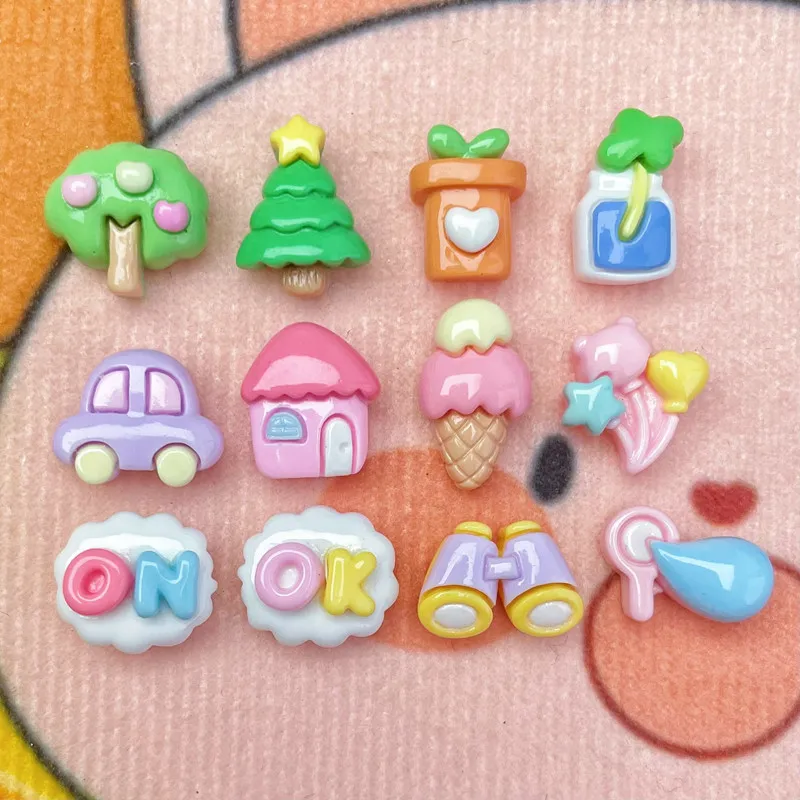 10Pcs Simulation Children Plaything Resin DIY Icebox Shoes Hat Barrette Mobile Phone Case Decoration Cream Glue Flat Back Patch