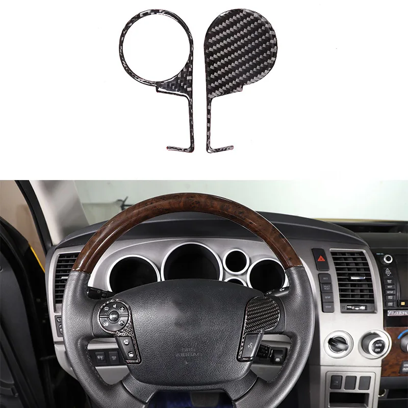 

Steering Wheel Button Stickers For 07-13 Toyota Tundra Real Carbon Fiber Soft 2-piece Set