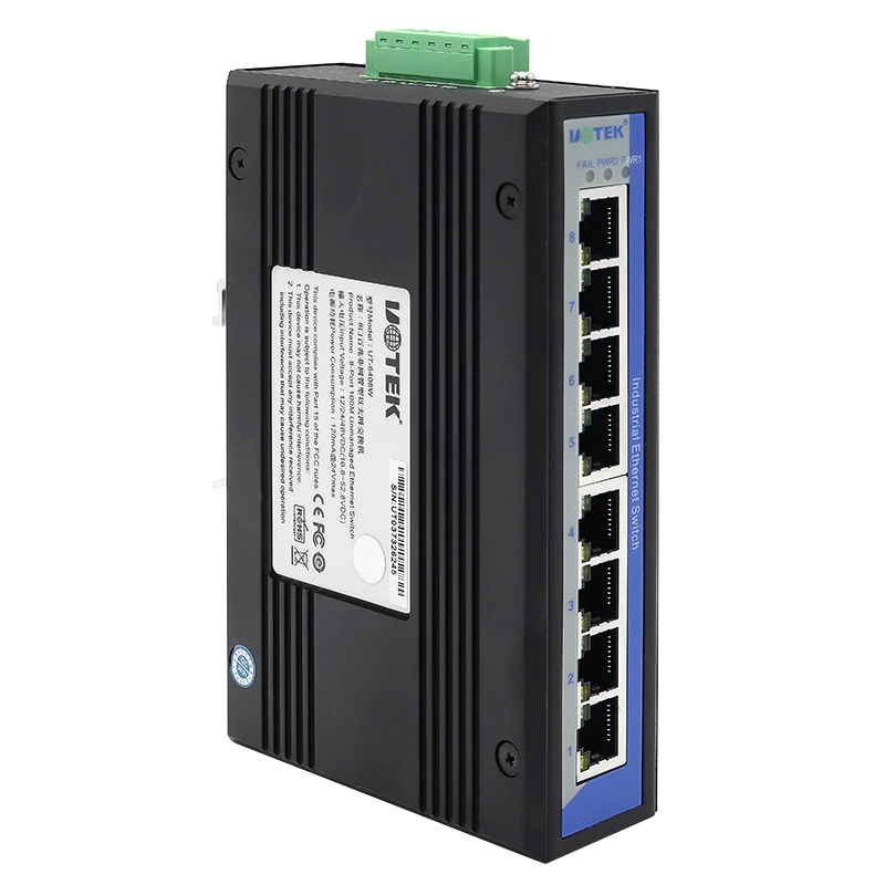 

UOTEK 100M 8 Ports DIN-rail 2L Unmanaged Industrial Ethernet Network Switch UT-6408W