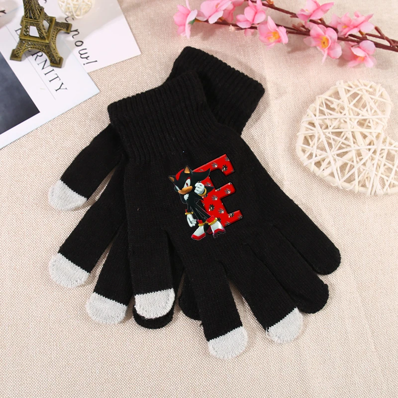 Sonics Gloves Boys Girls Anime The Hedgehog Letter A-Z Screen Gloved Kids Winter Warm Fashion Accessories Children Birthday Gift