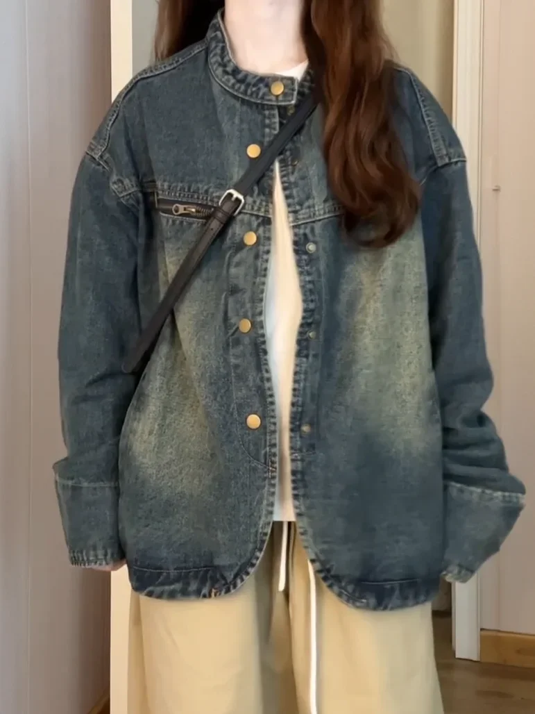 

Varsity Jackets Womens Black Casual Suede Chic Woman'S Zip Up Elegant Quality College Racing Embroidery Navy Short Washed Denim