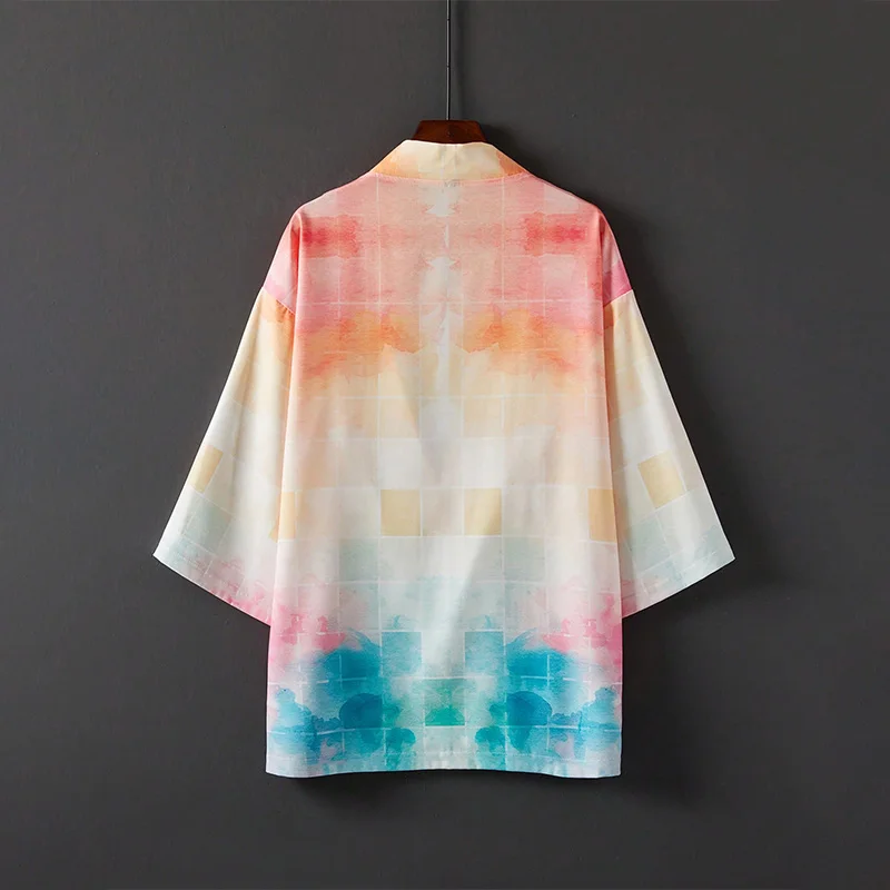 

Европейская и американская мода, элитный кардиган-кимоно с цветным градиентом и 3D-принтом, летний свободный купальник больших размеров для пары, пляжный отдых, верхняя одежда, цельное покрытие