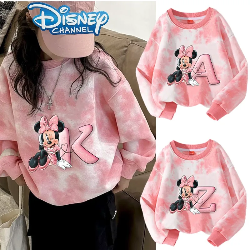 Disney Minnie Mouse Sweatshirts Cute Girls Letter Printed Hoodies Warm Long Sleeves Casual Sports Tops Kids Clothes Holiday Gift