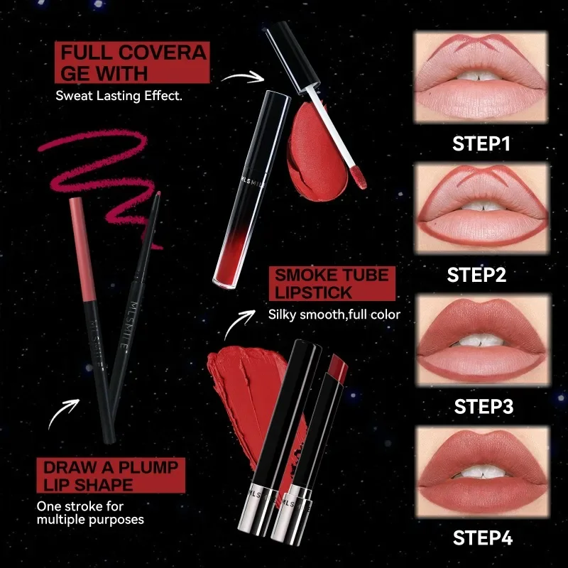 Zilveren Geschenkdoos Lip Glazuur Set 5 stks Lippenstift Set Lip Liner Potlood Non Stick Cup Waterdichte Matte Lipgloss Tint vlek Cosmetica