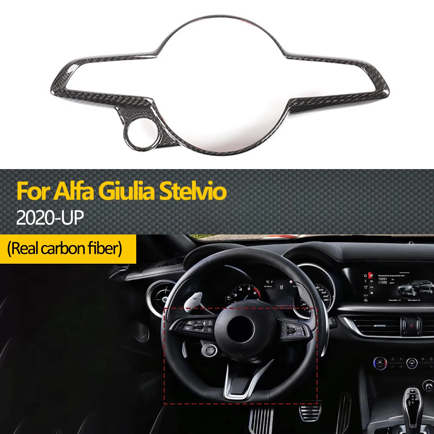 

Suitable for 2020 Alfa Romeo Giulia Stelvio real carbon fiber car steering wheel panel decorative cover