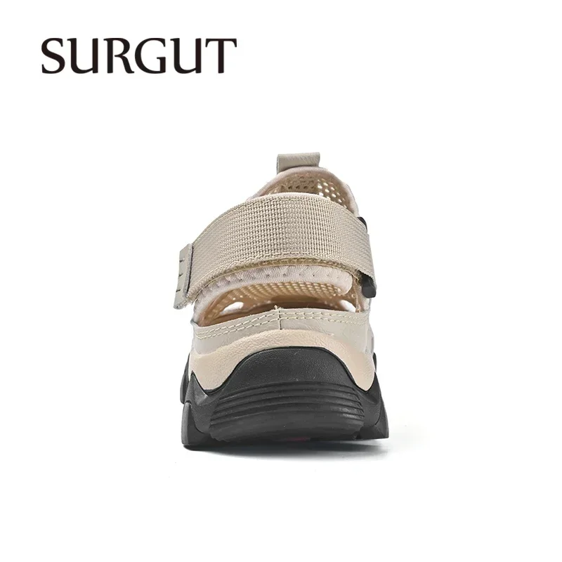 SURGUT New 2025 Fashion Mesh Patchwork Men Sandals Hollow-Out Breathable Summer Shoes Men Outdoor Beach Sandals Casual Footwear