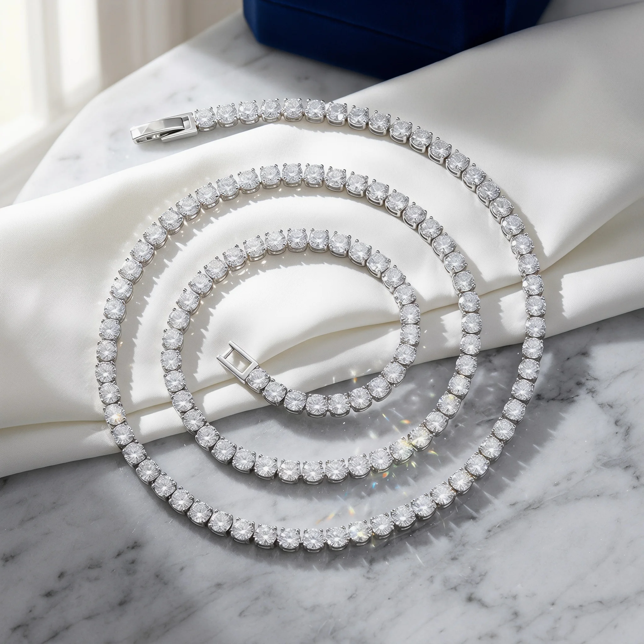Luxury-Style 925 Sterling Silver Best-selling 40-50CM 4MM Zirconium Stone Tennis Necklace