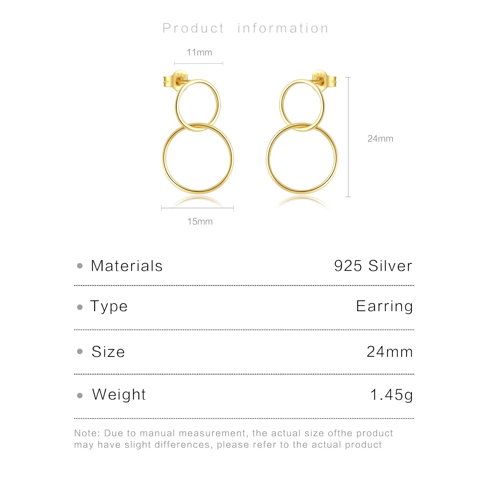 ANDYWEN 925 Sterling Silver Gold Small Two Circle Drop Earring 10mm 15mm 2023 Piercing Hoops Earring Pendientes Tiny Jewelry
