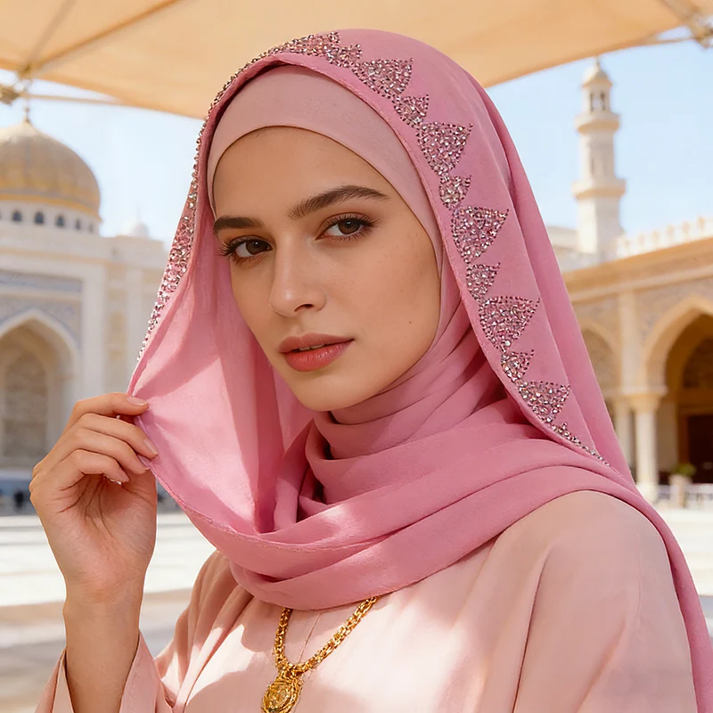 

26 Colour New Pearl Hot-Fix Rhinestones Raindrop Chiffon Headscarf,Islam Ethnic Style,70x170cm Long Muslim Fashion Hijabs