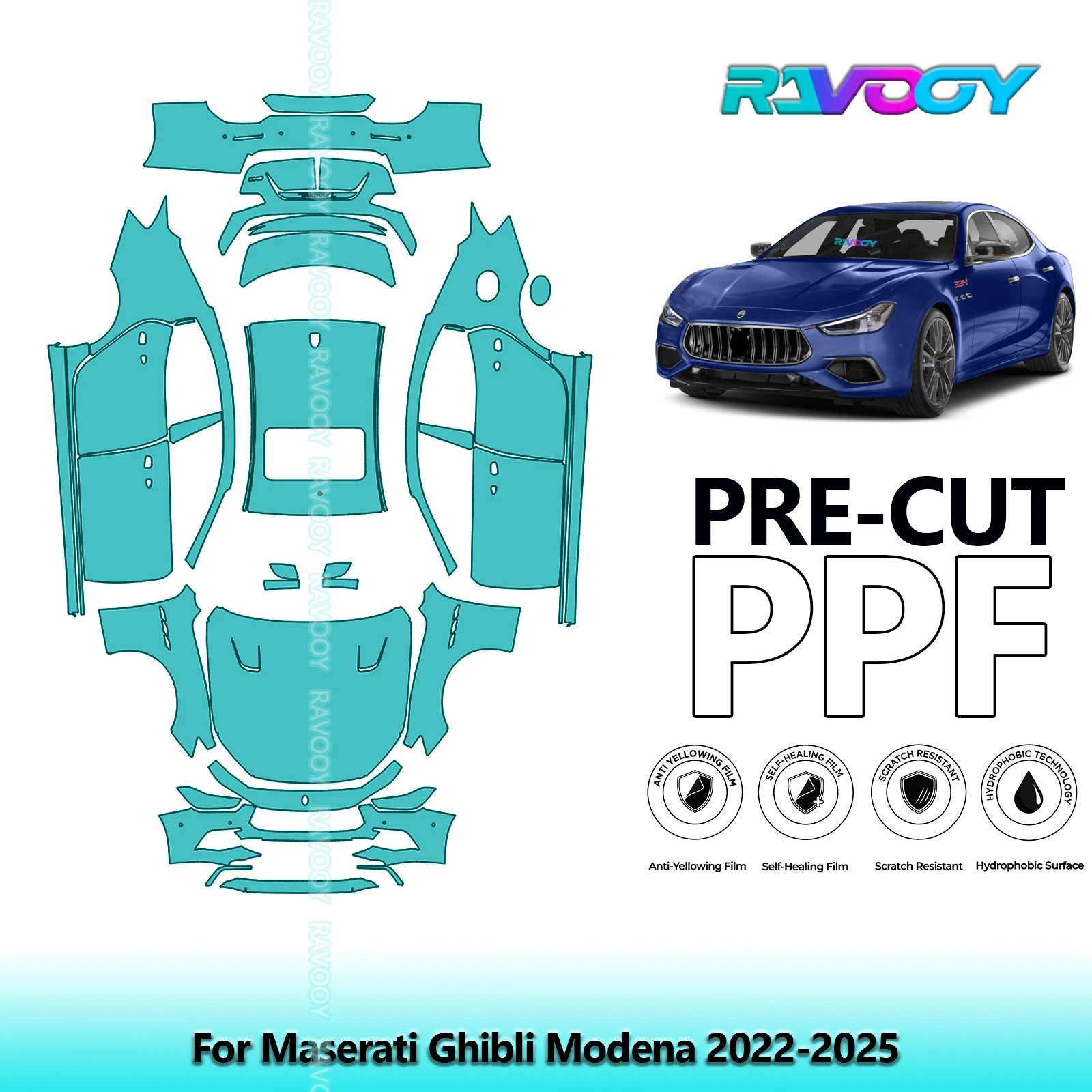

8.5Mil Precut PPF Paint Protection Film Full Vehicle For Maserati Ghibli Modena 2022-2025