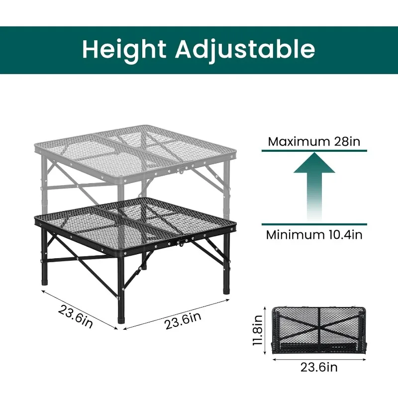 Picnic Table Folding Portable Camping Grill Table for Outside Inside Use, Height Adjustable & Lightweight Aluminum Prep Table