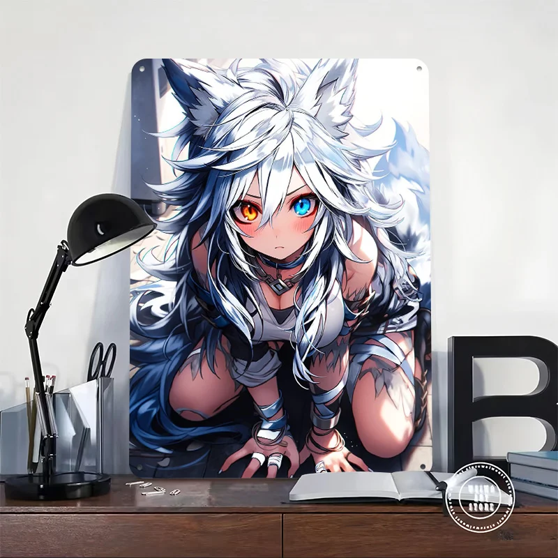 القطب الشمالي Foxgirl المشارك أنيمي جدار الفن الرجعية المعادن تسجيل الديكور غرفة نوم زينة مخصصة القصدير اللوحة للرجل الكهف ديكور #2