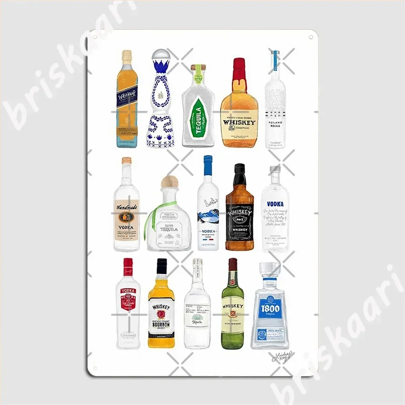 Tequila Whiskey Vodka Bottles Illustration Metal Sign Designing Mural Club Poster Tin Sign Posters