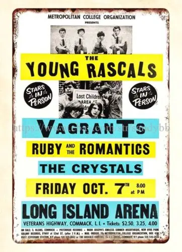 1966 Young Rascals, Crystals, Leslie West Concert Poster metal tin sign wall art sign