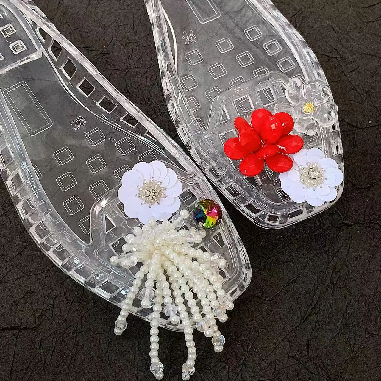 Jelly Crystal Shoes for Women, Summer Square-Toed Women's Shoes, Rainstone Flower Set Accessories, Crystal Clogs, Sandals, Jelly Shoes, Slip-On Slippers view 2