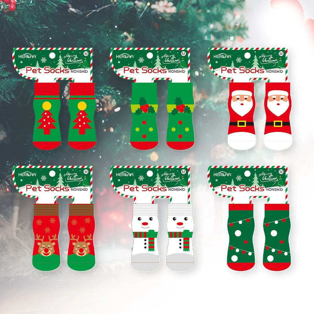 Christmas Socks for Santa Claus Elk Snowman Pet Socks Non Slip Foot Cover Christmas Supplies Dog Shoes for Small Dogs