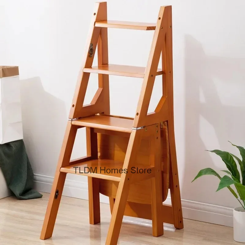 4 Step Ladder Stool Wooden Foldable Portable Ladder Stool Household Multifunctional Ladders Multipurpose Modern Stools Home