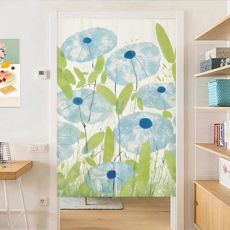 VIKAMA Fresh Style Door Curtain, Botanical Print Half-Door Curtain, Easy-to-Install Curtain, Space Divider and Home Decor