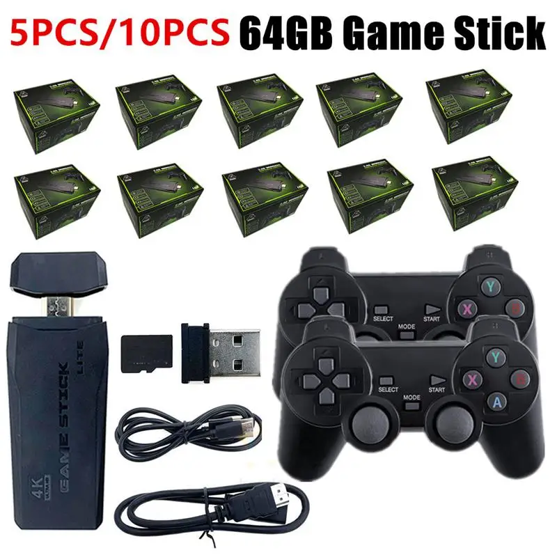 Top! 5PCS 10PCS Double handle Wireless Controller Game Stick 4K Video Game Console 2.4G 10000 games 64GB Retro games For PS1 GBA