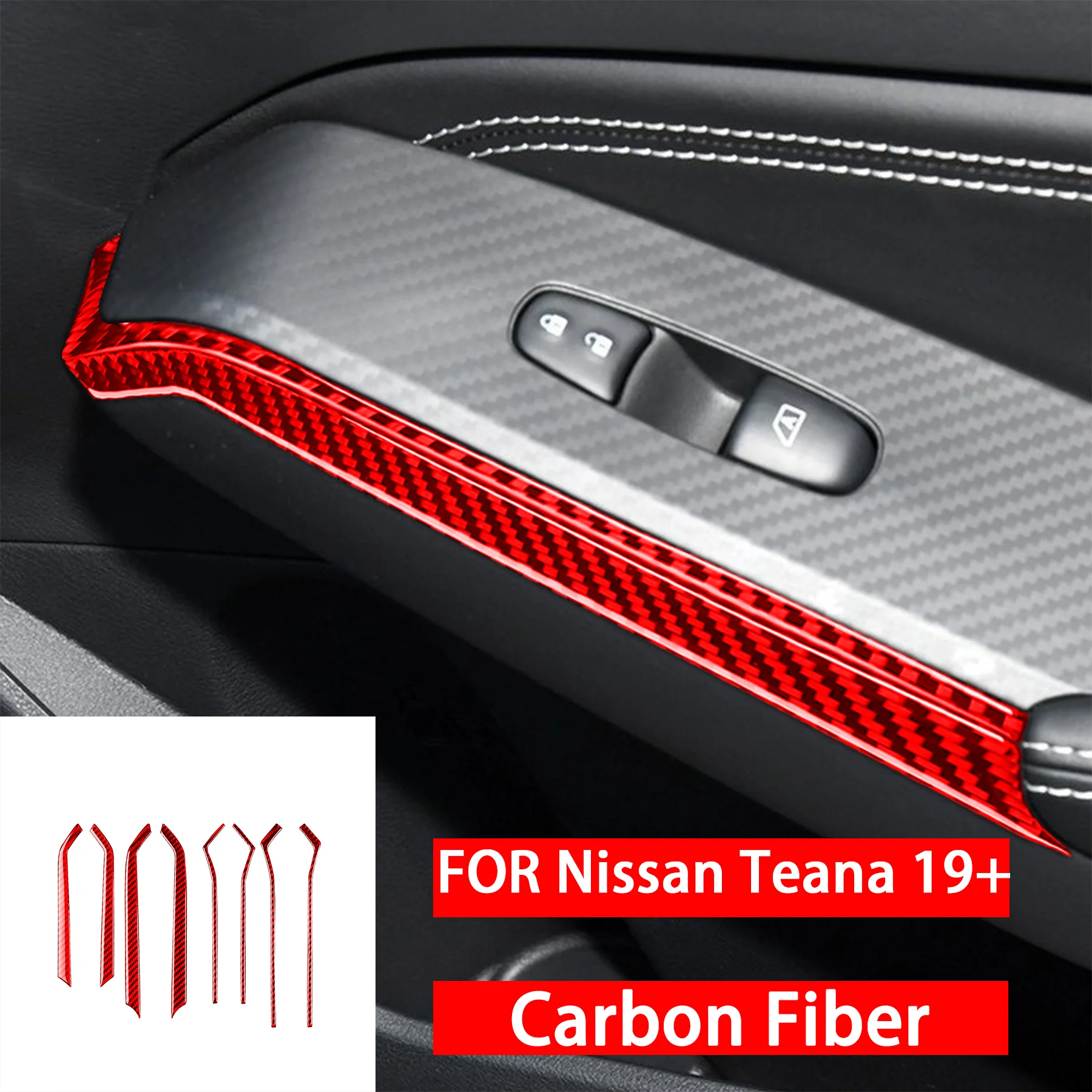 FOR Nissan Teana 19-up Real Soft Carbon Fiber Car Window Lift Button Side Panel Cover Interior Decoration Accessories Sticker