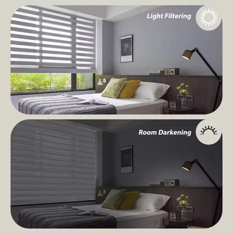سعر المصنع ستائر التحكم واي فاي 100% البوليستر نسيج مزدوج توصيل أليكسا جوجل Homekit موتور التلقائي زيبرا الستائر للمنزل