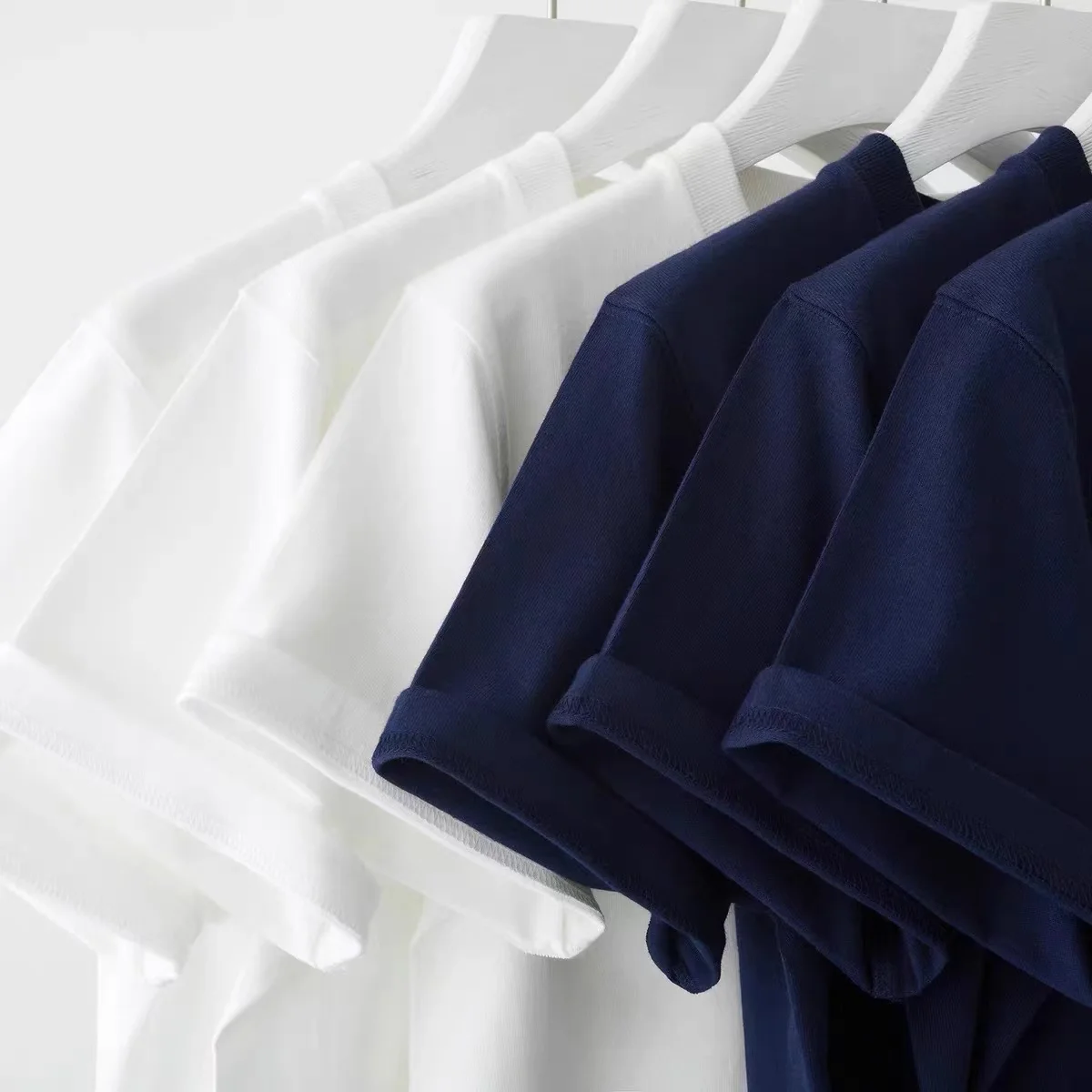 

pure cotton white short-sleeved women's loose thick round neck solid color inner front shoulder bottom T-shirt for men and women