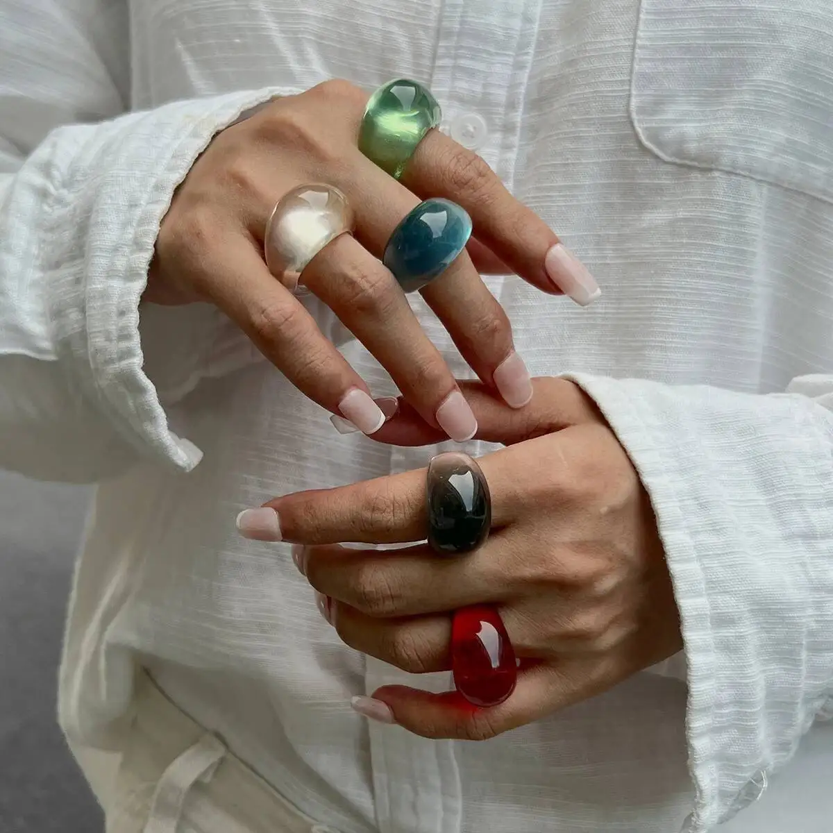 Salircon Bohemia Transparent Multicolour Resin Rings for Women Punk Exaggerate Geometric Chunky Ring Daily Jewelry Accessories