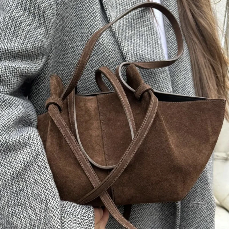 

Vintage Faux Suede Tote Bags For Women Luxury Designer Handbags And Purses New In Ruched Large Capacity Underarm Shoulder Bags