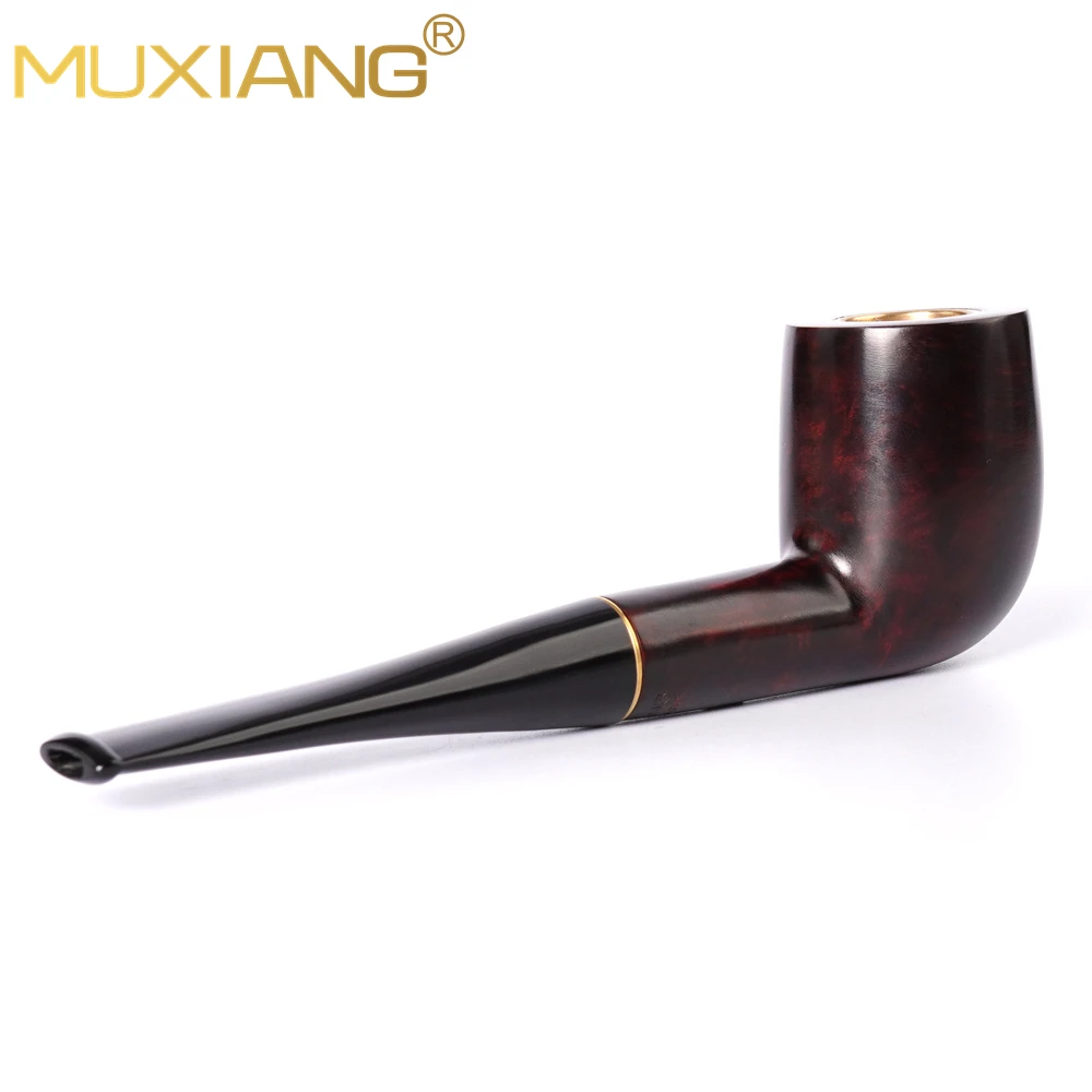 MUXIANG briar handmade tobacco pipe straight handle with ring billiard pipe 9mm pipe channel with copper pot For tobacco smoking