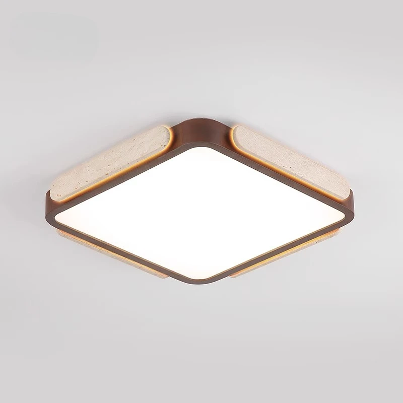 Wabisabi Travertine Ceiling Light for Dining Room Living Room Bedroom Walnut Wood Natural Stone Medieval Travertine Ceiling Lamp