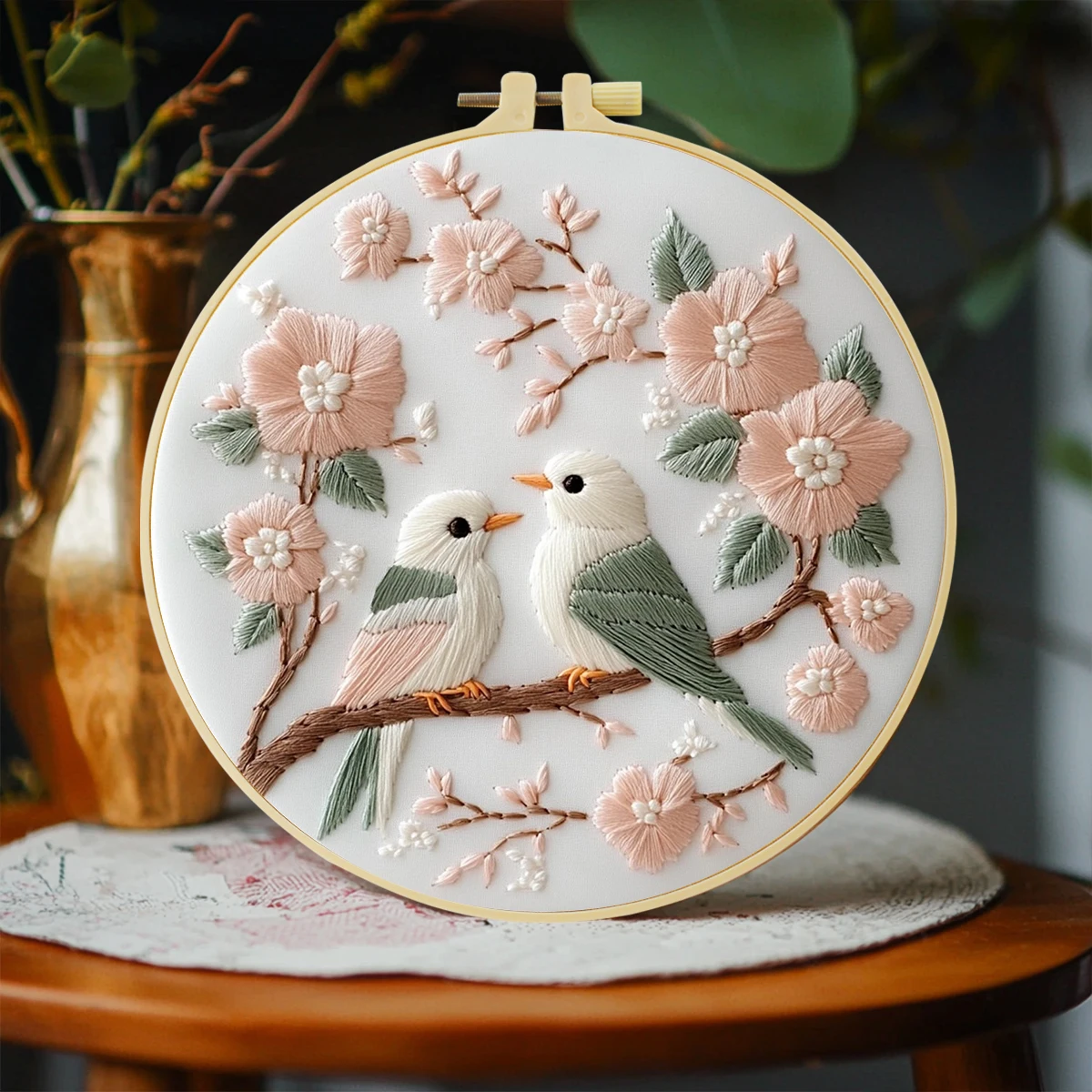 1 piece embroidery kit, 20x20cm/7.9x7.9 inches, flower and bird, handmade DIY embroidery kit, suitable for adults and beginners,