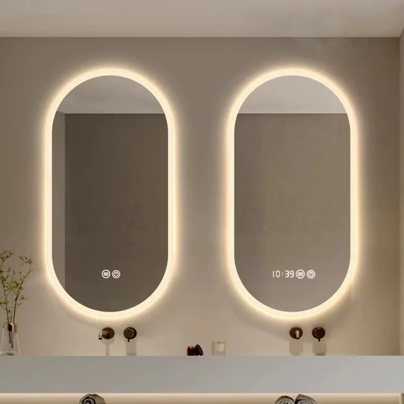 Oval Smart Bathroom Mirror Touch Screen Toilet Washbasin Makeup Mirror with Lamp Led Bathroom Long Mirror Small Vanity Smart