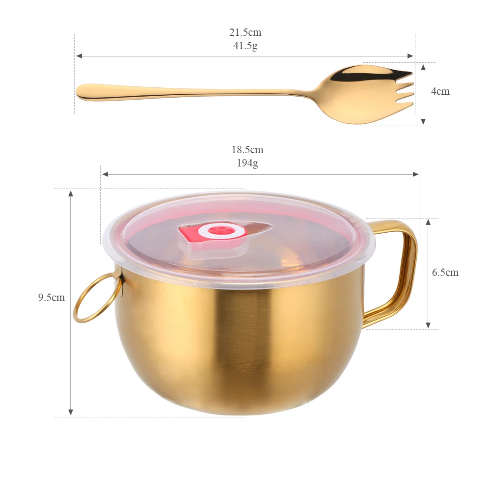 1PCS Multifunction Noodle Bowl With Handle and Spoon Salad Ice Cream Soup Instant Noodle Bowl Food Container Kitchen Tablewares