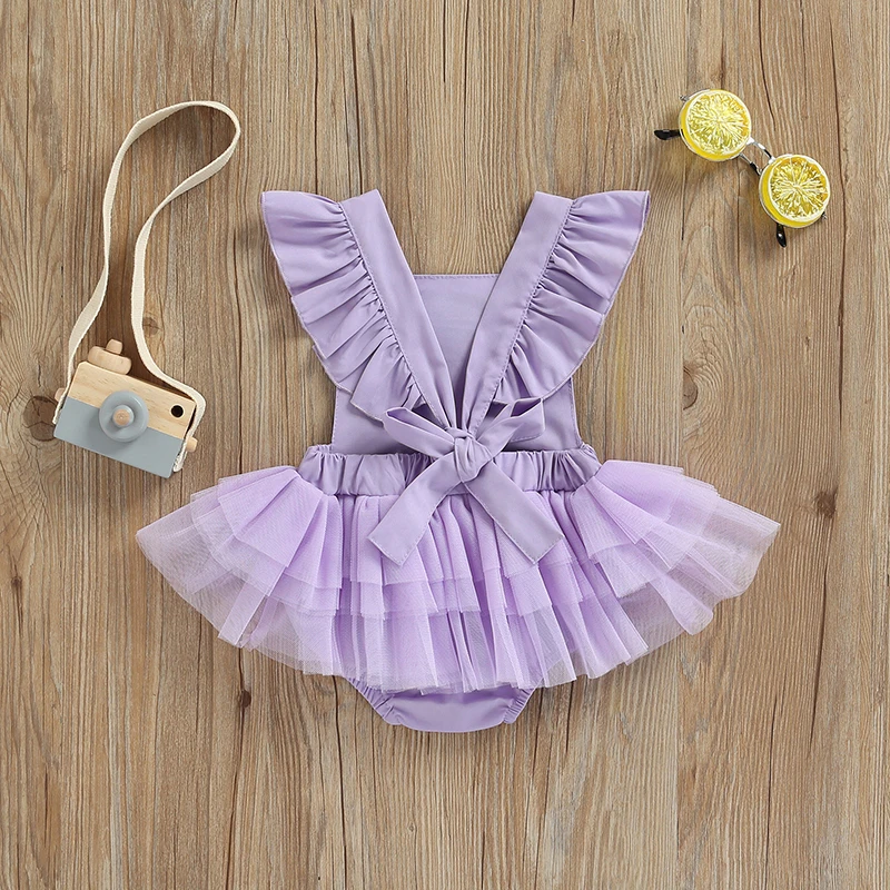 Newborn Infant Baby Girls Mermaid Scale Romper Dress Fly Sleeve Tulle Splicing Tutu Bodysuit Summer Children\'s Clothing