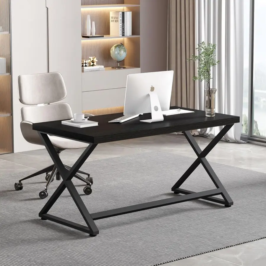 

Черный компьютерный стол, простой рабочий стол для домашнего офиса, промышленный письменный стол в спальне, современный деревянный металлический игровой стол для ПК