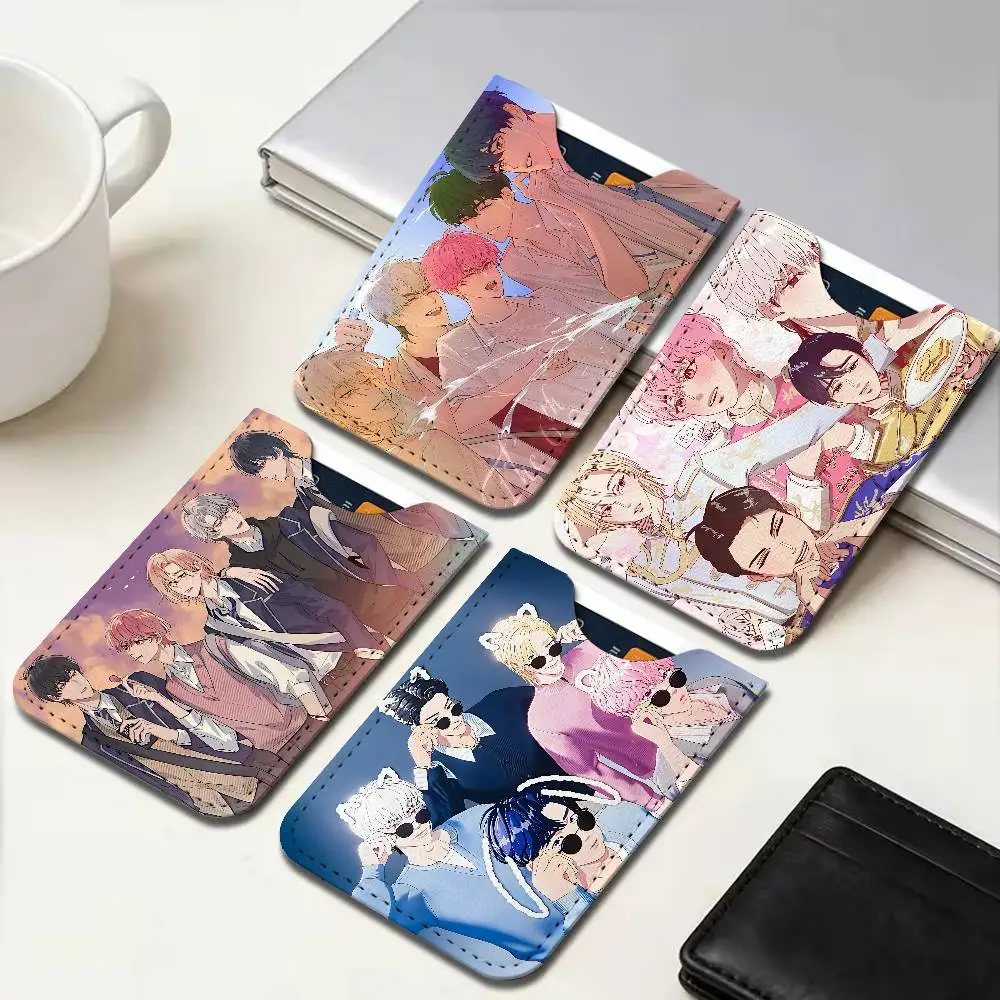 KPOP PLAVE Ultra-Thin Mini Leather Card Holder Wallets for Men Women Lightweight Soft Genuine Leather Credit Card