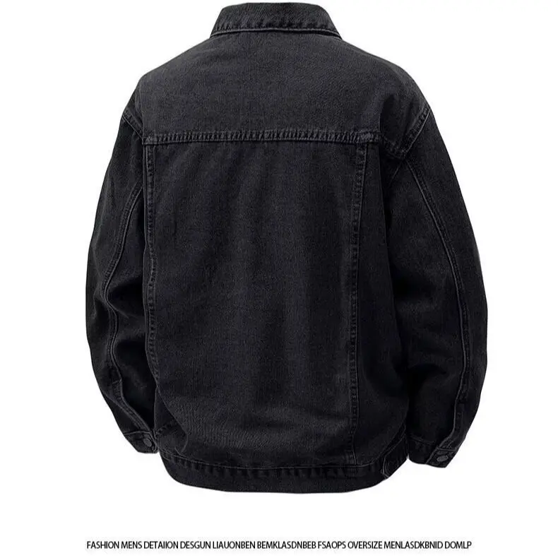 Washed Denim Jacket Loose Fit Men's Workwear Casual Jacket Korean Style Spring Autumn Cleanfit Long Sleeve Button Decorated